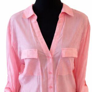 Women's Pink Button-Down Shirt - Lightweight Long Sleeve Top